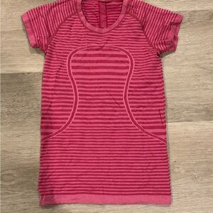 Lululemon Pink Striped Swiftly Tee